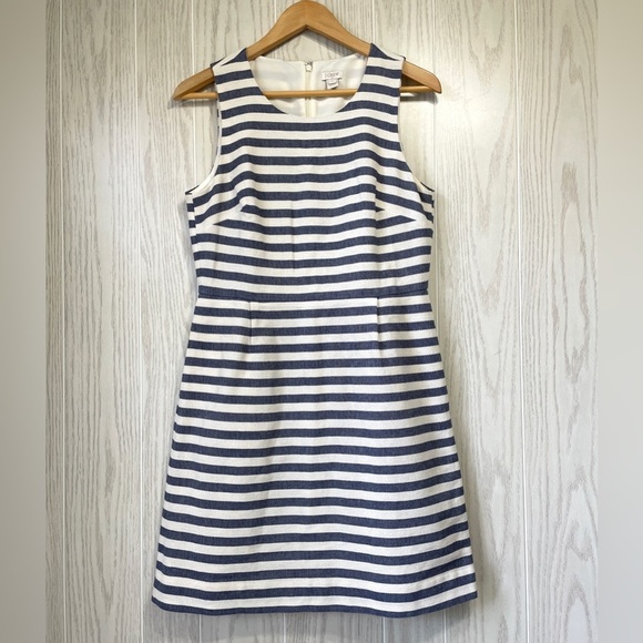 J.Crew Factory Striped Blue Sleeveless Cotton G3716 Shift Dress Size 8 EUC - Picture 1 of 4